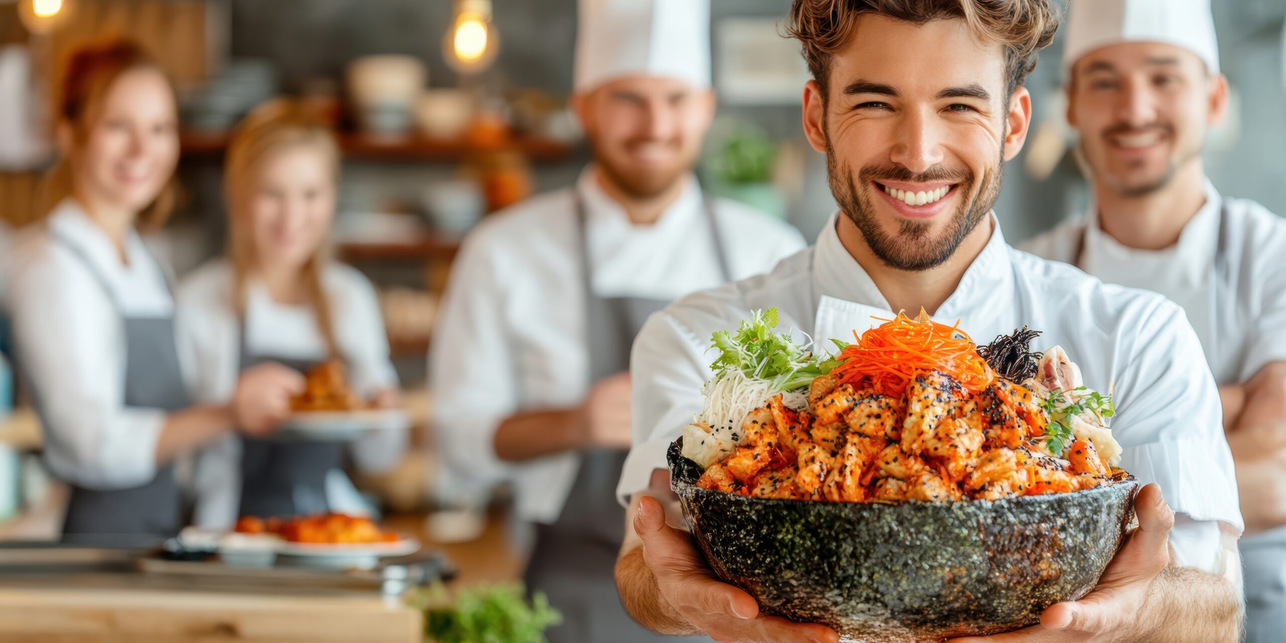 chef proudly presenting dish